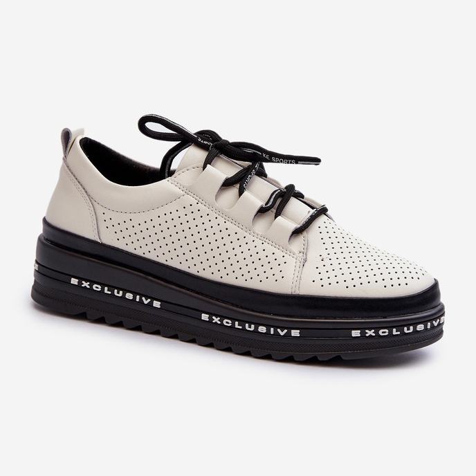 Scarpe da donna in pelle con plateau S.Barski LR769A Beige 1