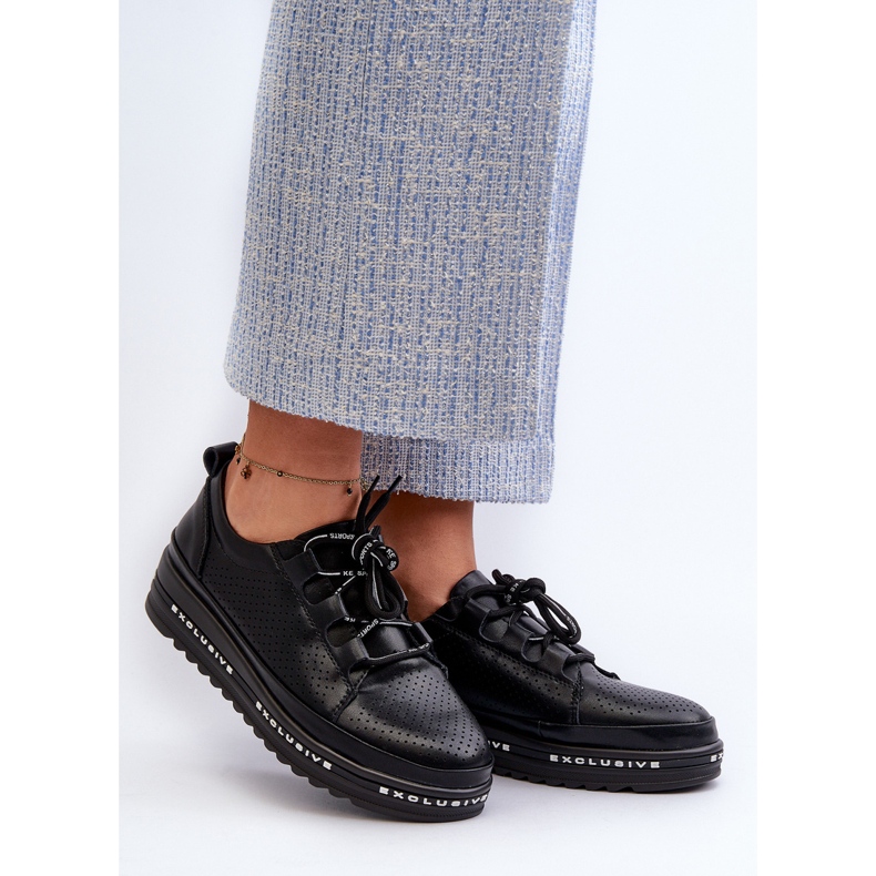 Scarpe in pelle da donna con plateau S.Barski LR769A Nere nero 2