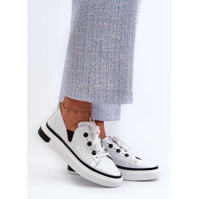 S.Barski Sneakers da Donna in Vernice D&amp;A LR535 Bianco 2