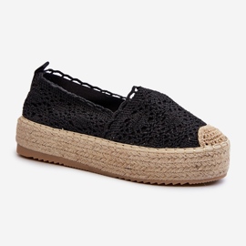 Espadrillas Da Donna In Pizzo Su Plateau Nero Elarose 1
