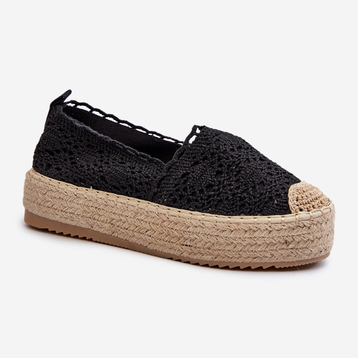 Espadrillas Da Donna In Pizzo Su Plateau Nero Elarose 1
