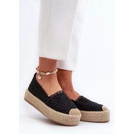 Espadrillas Da Donna In Pizzo Su Plateau Nero Elarose 2