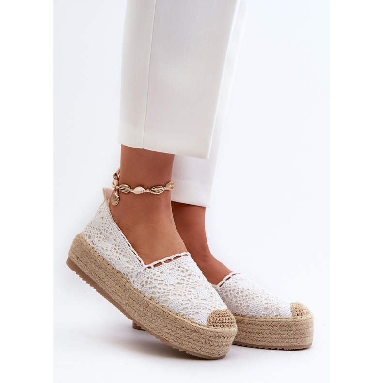 Espadrillas In Pizzo Da Donna Su Plateau Bianco Elarose 2