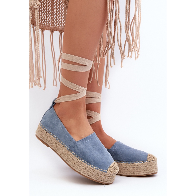 Espadrillas Da Donna Allacciate Su Plateau Con Treccia, Tailesse Blu 2