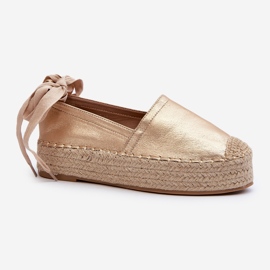 Espadrillas da donna allacciate su plateau con tailesse dorate intrecciate d'oro 1