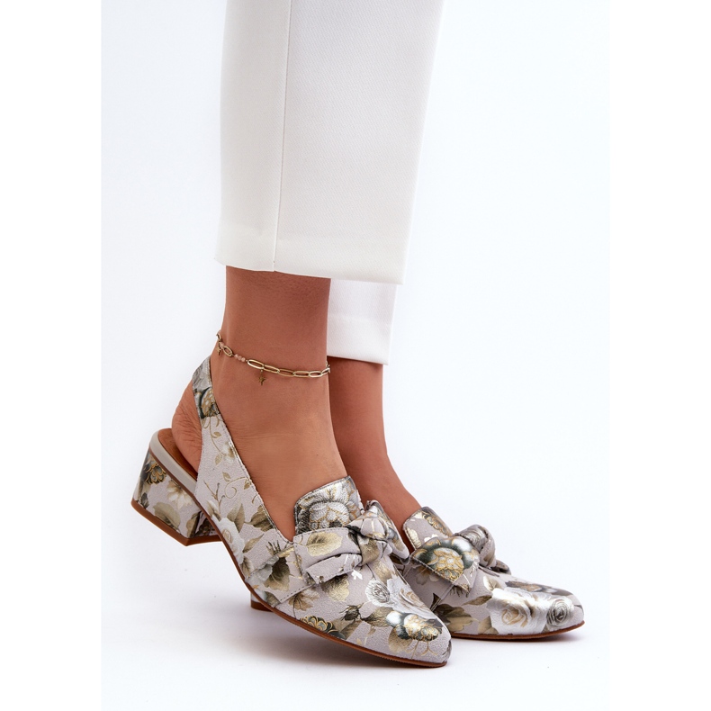 Sandali Da Donna In Pelle Con Tacco Basso Con Fiori Maciejka N6539-38 Verde 2
