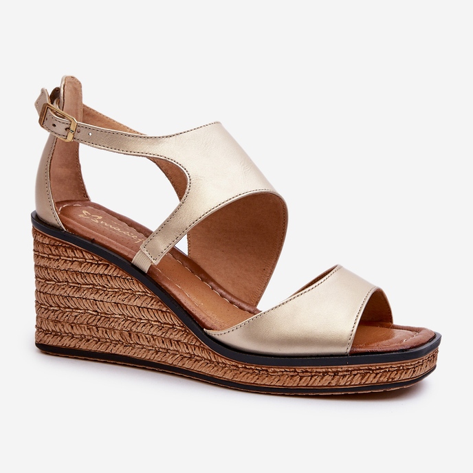 Sandali con zeppa in pelle da donna Maciejka 06657-25 Oro d'oro 1