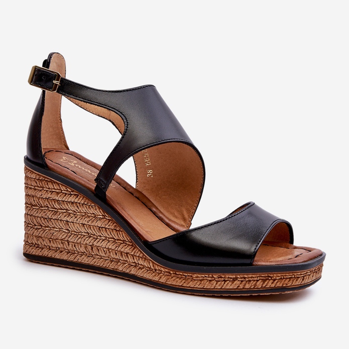 Sandali con zeppa in pelle da donna Maciejka 06657-01 Neri nero 2