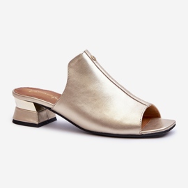 Infradito Eleganti da Donna in Pelle Naturale Con Tacco Basso Maciejka 06360-25 Oro d'oro 1