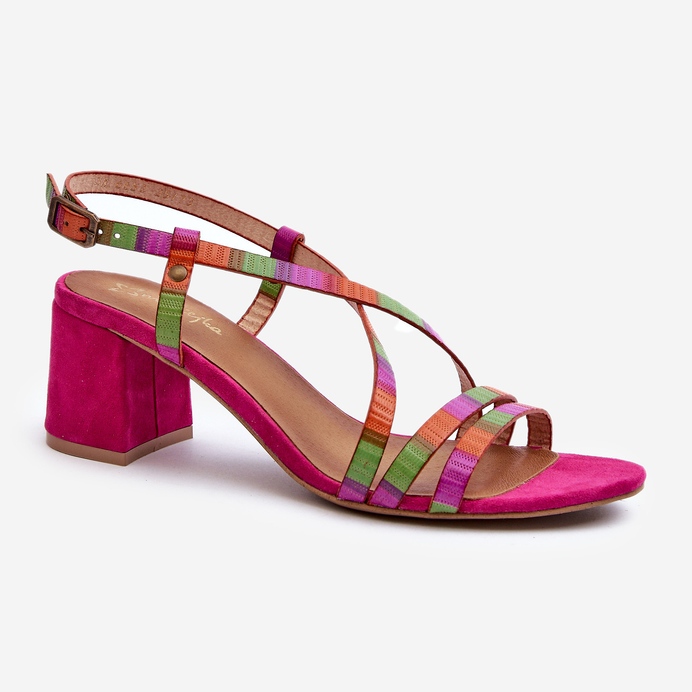 Sandali in pelle scamosciata con tacco basso Maciejka 06653-15 Fucsia rosa 1