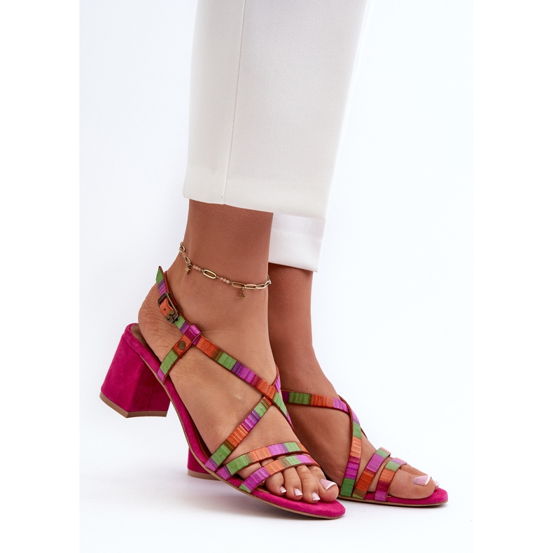 Sandali in pelle scamosciata con tacco basso Maciejka 06653-15 Fucsia rosa 2