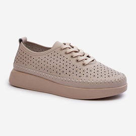 Sneakers in pelle sulla piattaforma S.Barski LR278 Beige 1