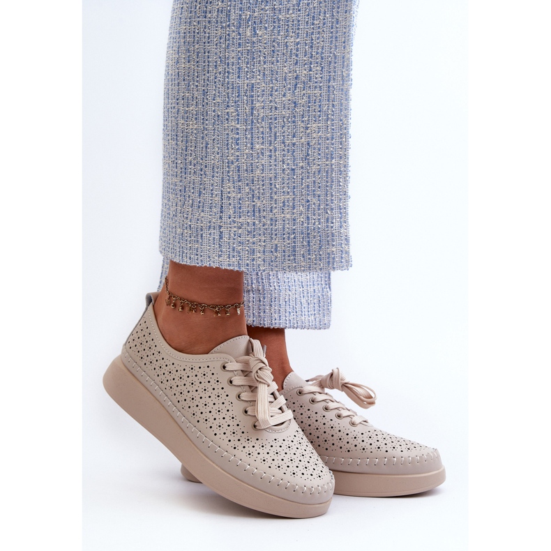 Sneakers in pelle sulla piattaforma S.Barski LR278 Beige 2
