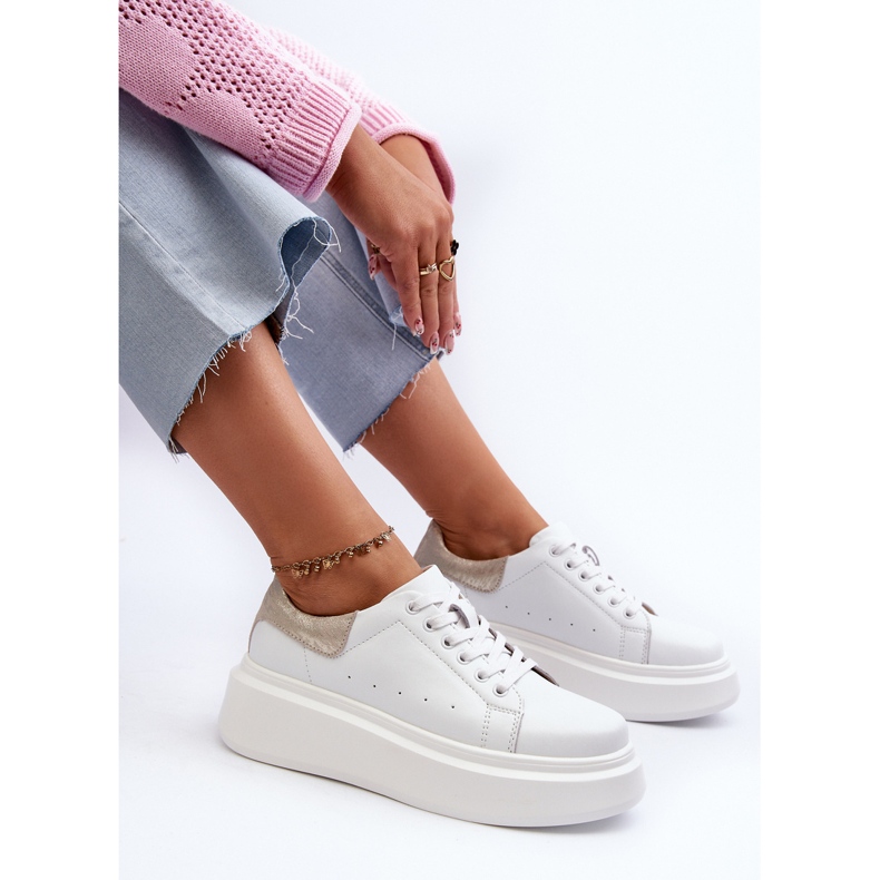 S.Barski Scarpe da ginnastica con plateau D&amp;A da donna LR568 bianche bianca 1
