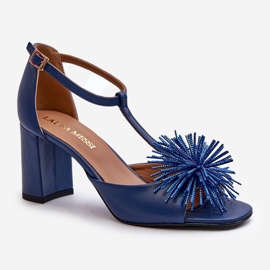 Sandali in pelle con tacco alto con decorazione Laura Messi 2758 Blu navy 1