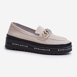 Mocassini Da Donna In Pelle Con Plateau Con Catena S.Barski LR618 Beige 1