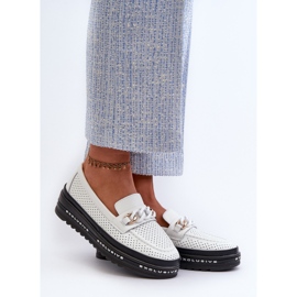 Mocassini Da Donna In Pelle Con Plateau Con Catena S.Barski LR618 Bianco bianca 2
