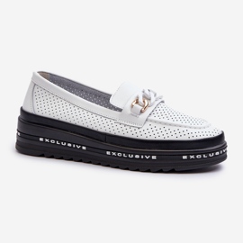 Mocassini Da Donna In Pelle Con Plateau Con Catena S.Barski LR618 Bianco bianca 1