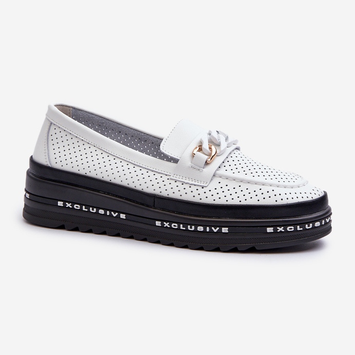 Mocassini Da Donna In Pelle Con Plateau Con Catena S.Barski LR618 Bianco bianca 1