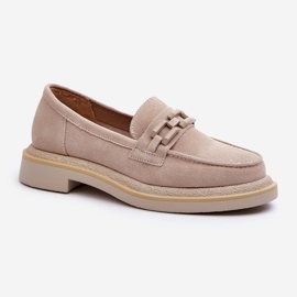 S.Barski Mococcasine in pelle scamosciata a ruote piatte con decorazione D&amp;A TW101 J.BEżOWE beige 2