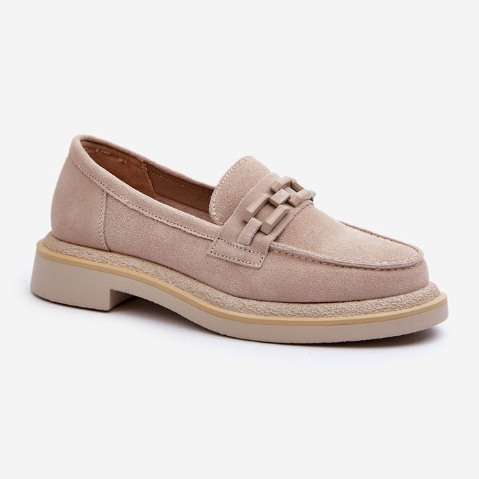 S.Barski Mococcasine in pelle scamosciata a ruote piatte con decorazione D&amp;A TW101 J.BEżOWE beige 2