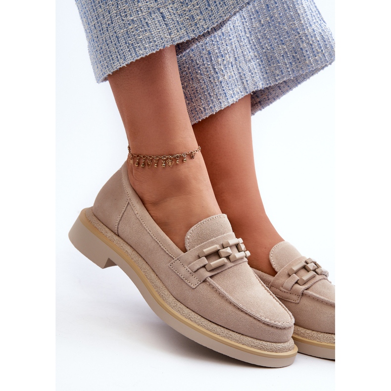 S.Barski Mococcasine in pelle scamosciata a ruote piatte con decorazione D&amp;A TW101 J.BEżOWE beige 1