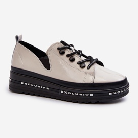 Scarpe Stringate da Donna con Plateau Pelle Naturale S.Barski LR620 Beige 1
