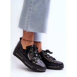 Scarpe Stringate da Donna con Plateau Pelle Naturale S.Barski LR620 Nere nero 2
