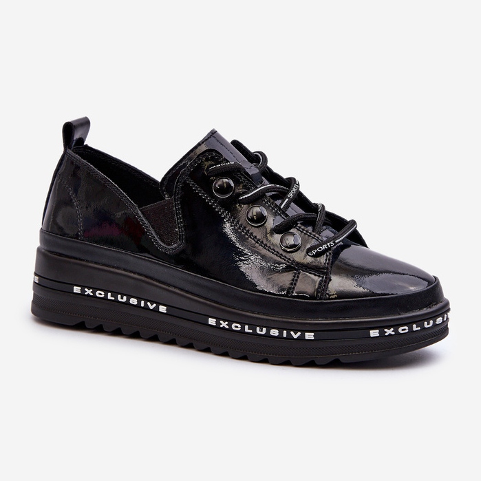 Scarpe Stringate da Donna con Plateau Pelle Naturale S.Barski LR620 Nere nero 1
