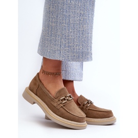 S.Barski Mocassini da donna in pelle scamosciata con tacco piatto con decorazione D&amp;A TW101 Marrone 2