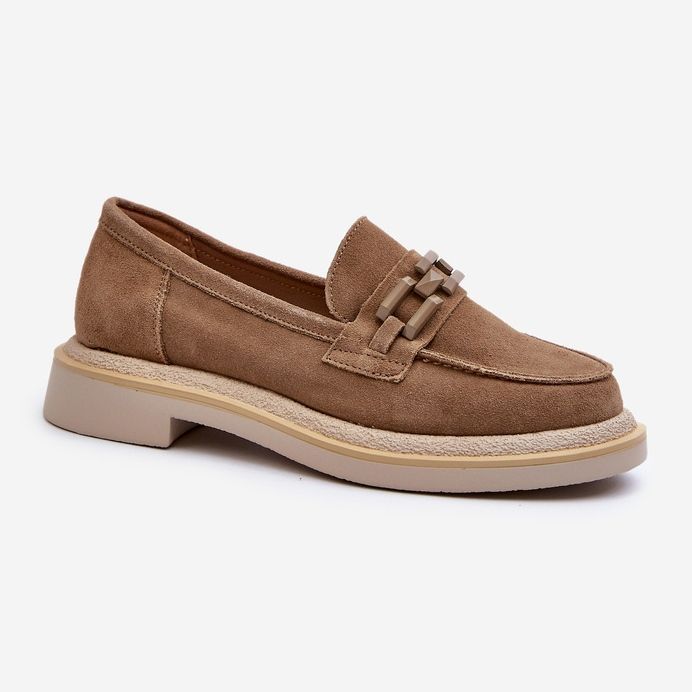 S.Barski Mocassini da donna in pelle scamosciata con tacco piatto con decorazione D&amp;A TW101 Marrone 1