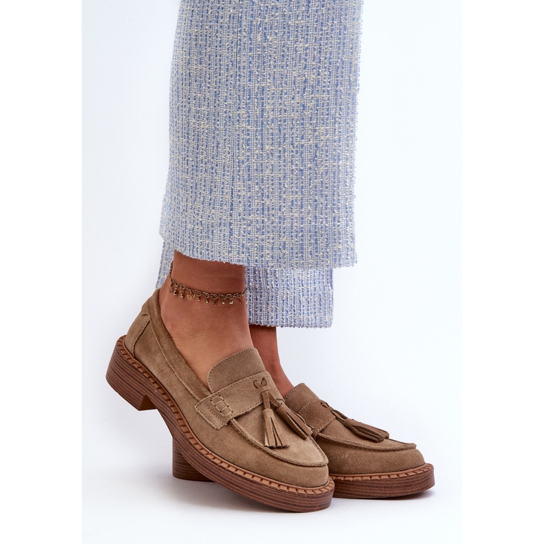 S.Barski Mocassini Da Donna In Camoscio Con Frange D&amp;A TW107 Marrone 2