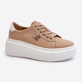 Sneakers da Donna in Pelle con Plateau Marrone Pernalia 1