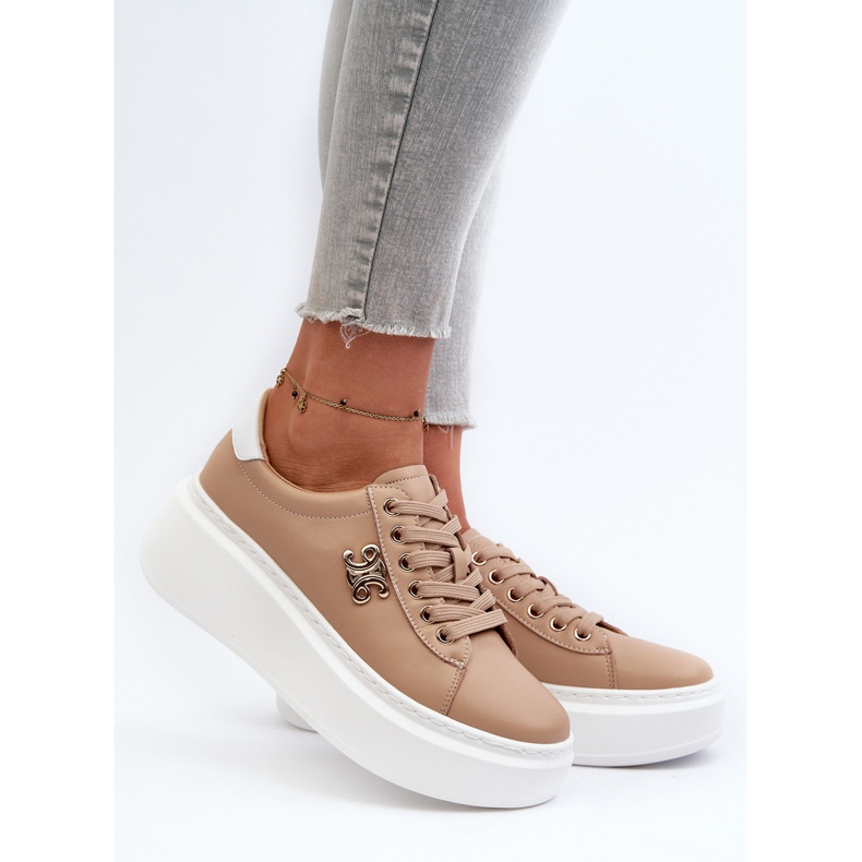 Sneakers da Donna in Pelle con Plateau Marrone Pernalia 2