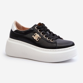 Sneakers da Donna in Pelle con Plateau Nero Pernalia 1