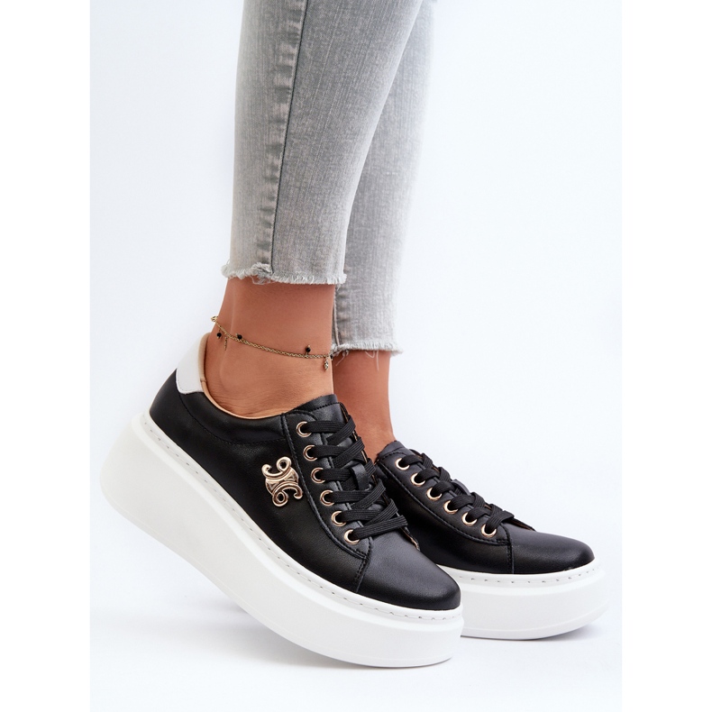 Sneakers da Donna in Pelle con Plateau Nero Pernalia 2