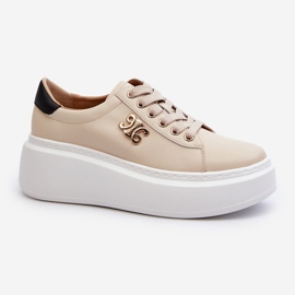 Sneakers in pelle da donna sulla piattaforma beige Pernalia 1
