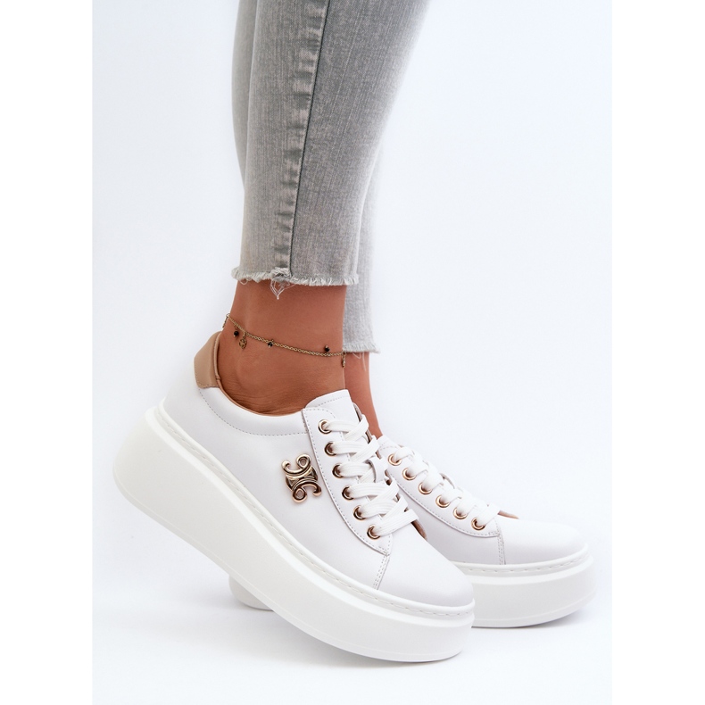 Sneakers da Donna in Pelle con Plateau, Pernalia Bianco 2