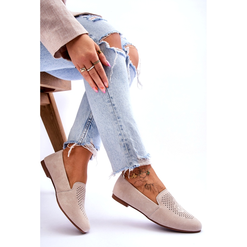 S.Barski Beige openwork in pelle scamosciata da donna 4