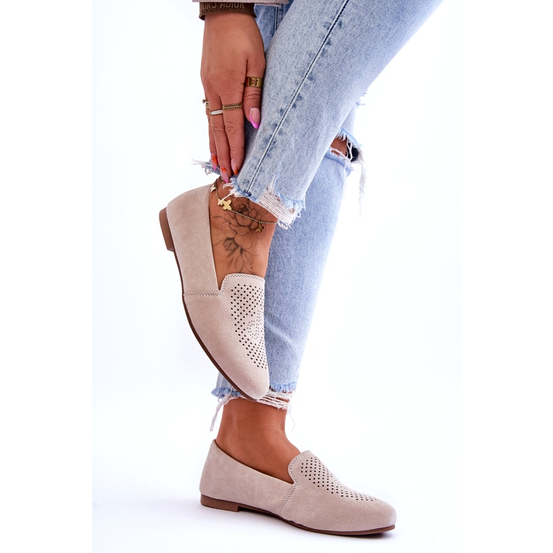 S.Barski Beige openwork in pelle scamosciata da donna 2