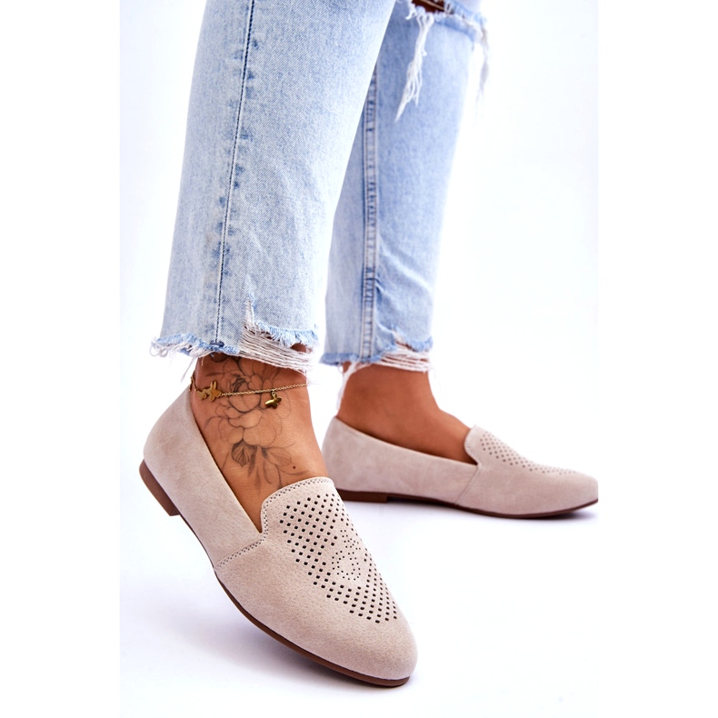 S.Barski Beige openwork in pelle scamosciata da donna 1