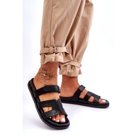 Ciabatte Classiche Da Donna In Pelle Con Velcro Amedon Nere nero 2