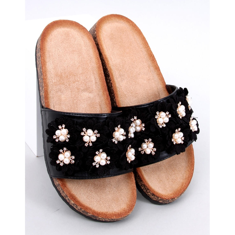 Emiles Infradito in sughero nero con fiori 1
