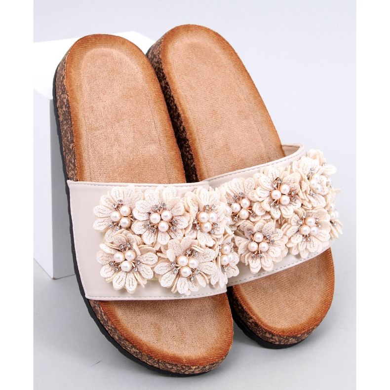 Emiles Pantofole in sughero beige con fiori 1
