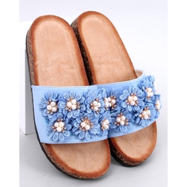 Emiles Pantofole in sughero blu con fiori 1