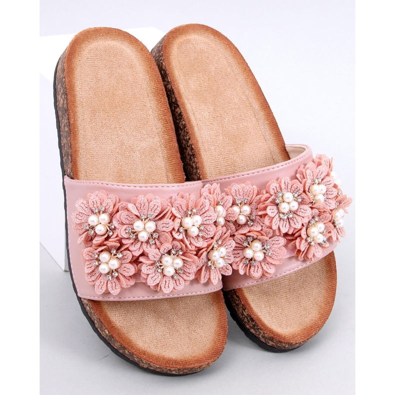 Emiles Pantofole in sughero rosa con fiori 1