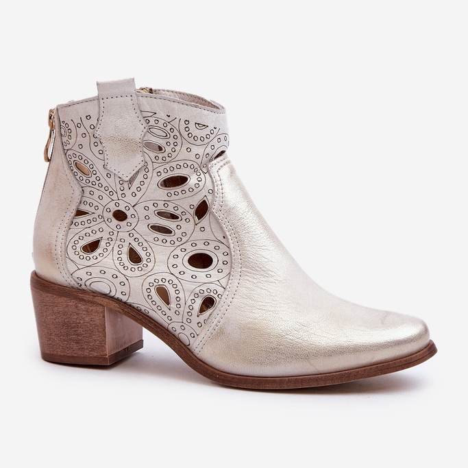 Stivaletti In Pelle Traforata Lewski Shoes 3170/2 Gomma Oro d'oro 1