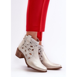 Stivaletti In Pelle Traforata Lewski Shoes 3170/2 Gomma Oro d'oro 2