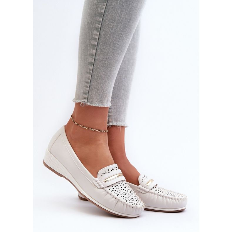 Mocassini da Donna Con Motivo Traforato in Eco Pelle, Nassnema Bianco Polvere 2