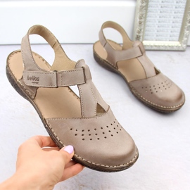 Sandali comodi da donna in pelle pieno beige Helios 128.02 1
